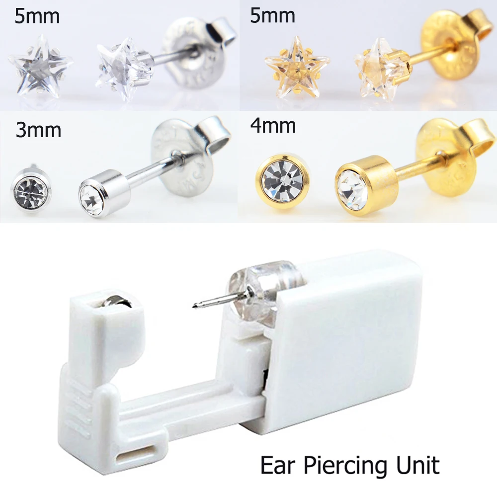 

Showlove-2 pcs Disposable Sterile Ear Stud Earring Crystal Gem Piercing Unit Piercing Gun Tool Kit Build In Steel Stud Earring