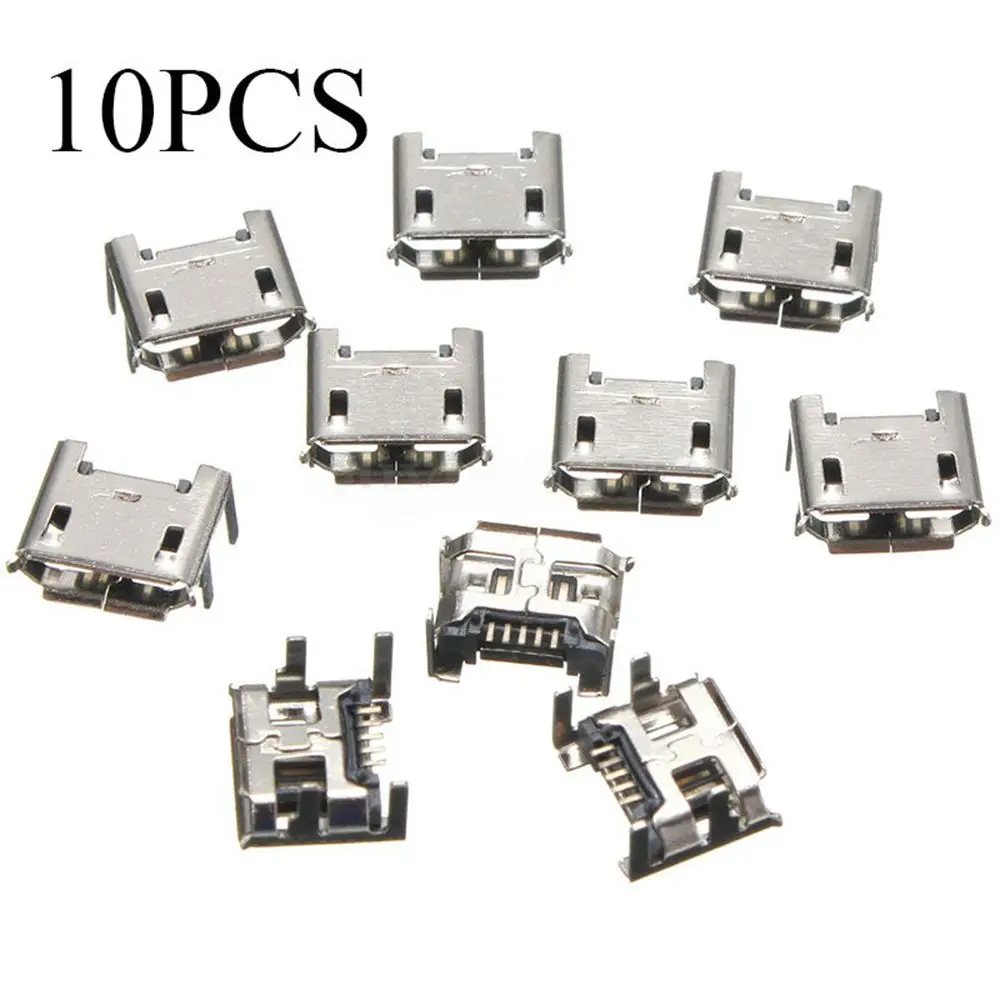 

10 Pcs Practical Micro USB Type B Female 5Pin SMD DIP Soldering Socket Jack Connector Port Charging Connectors