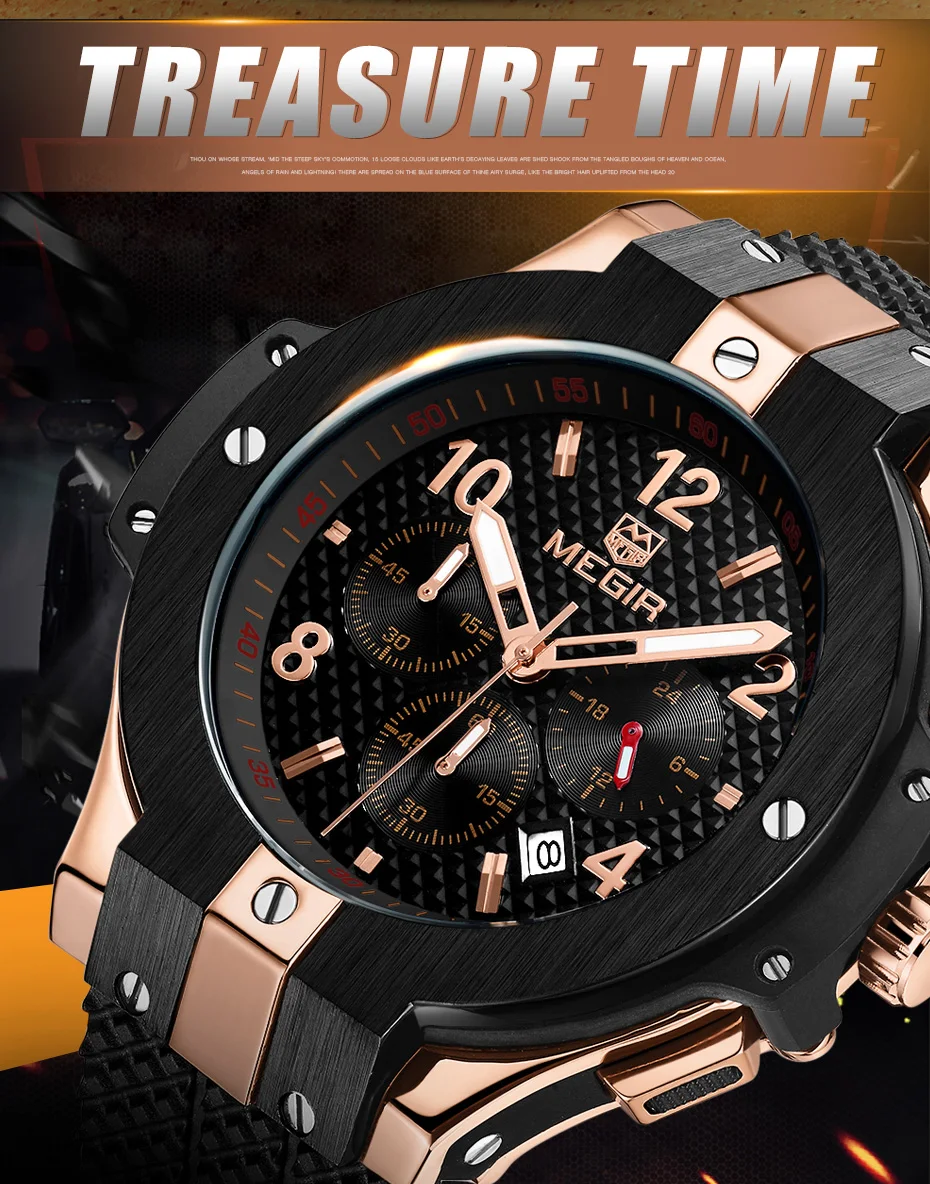 Хронограф megir спортивные часы для мужчин креативный большой циферблат Кварцевые часы для военных часы мужские наручные часы Relogio Masculino