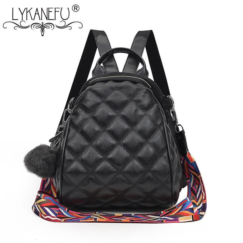 LYKANEFU Soft Leather Bags Women Backpack Diamond Lattice Pattern Backpacks for Teenage Girls ...