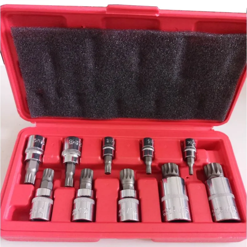 10Pc 12 Point Triple Square Spline Bit Socket Set For Tamper Proof Lug