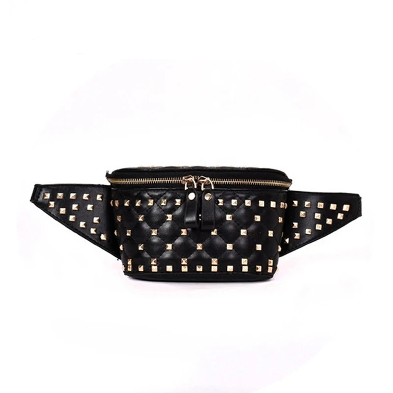 

Women Waist Bags Fashion Street Rivet Pack Luxury Zipper Belt Shoulder Backpak Chest Bags Pu Leather Travel Bum Bag D71