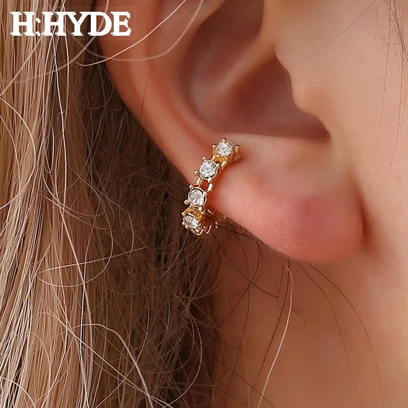 

H:HYDE Crystal Punk Ear Cuff Clip-On Earrings Non-Piercing Leaf Crown Gold Color Wrap Clip Earrings Piercing Cartilage Ear Clip