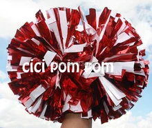 2 pom pom cheerleader pom pom metallic red and metallic white 1,000*3/4″ wide streamers 6″ sizes