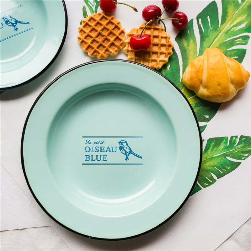3 шт./компл.) Эмаль ужинная тарелка посуда тарелка комплект с рисунком «птицы»