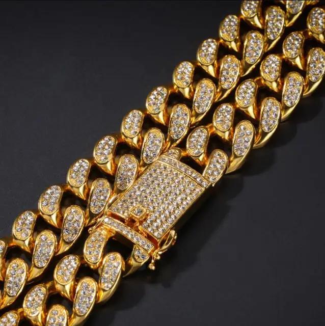 Men Hip hop Iced Out Bling chain Necklace pave setting rhinestone 20mm width Miami Cuban chains necklaces Hiphop jewelry