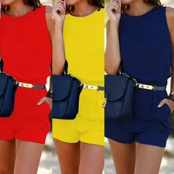 

Womens Lady Summer Casual Sleeveless Jumpsuit Backless Tops Romper Playsuit Shorts Trousers With Waist Belt