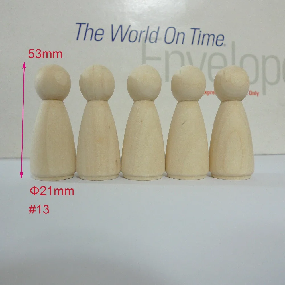 

50pcs 53mm High Ready for Paint Unfinished DIY Solid Wooden Peg Doll Female