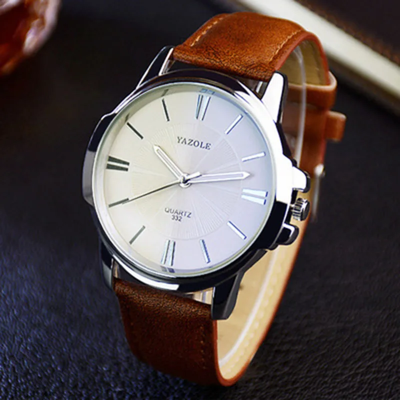 Деловые мужские часы лучший бренд Роскошные синие стеклянные часы мужские часы водонепроницаемые кожаные римские Мужские часы relojes saat - Цвет: White-brown
