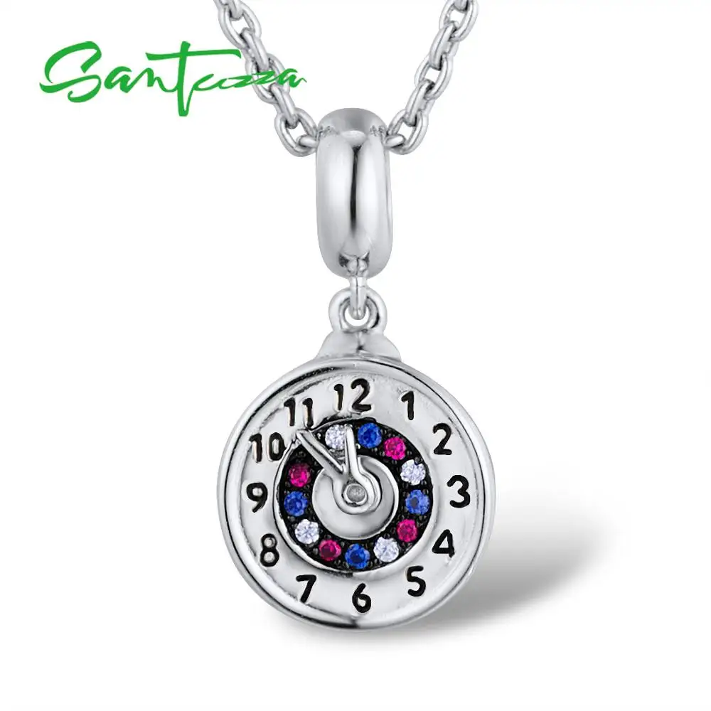 

SANTUZZA Silver Necklace Pendants For Women Clock Star Hemispherical Pendant 925 Sterling Silver Fashion Pendant Handmade Enamel