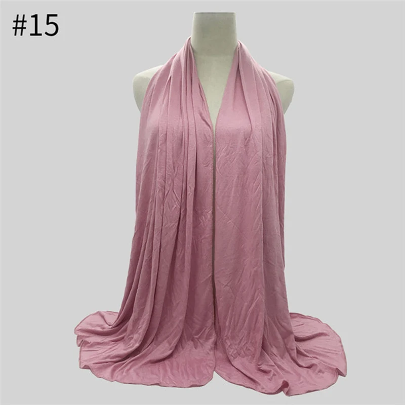 Джерси-шарф женский зимний теплый однотонный эластичный хлопок шали и обертывания большой размер оголовье мусульманский хиджаб шарфы шаль - Цвет: Color 15