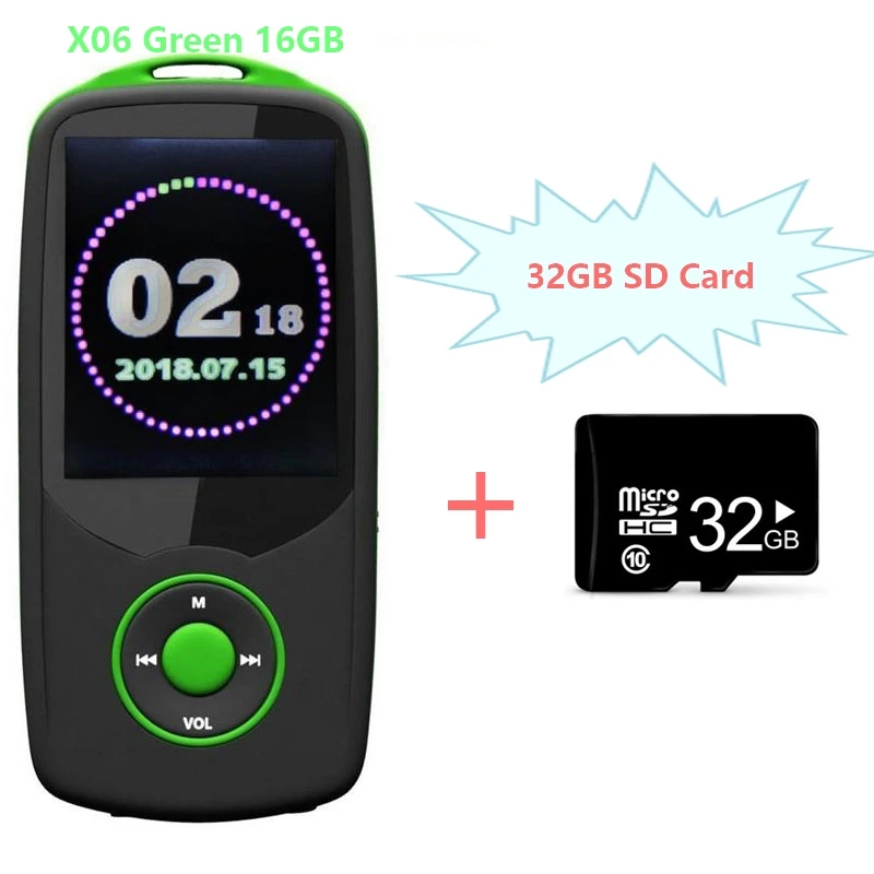

High Quality RUIZU X06 Bluetooth4.0 MP3 Player 16GB Sports MP3 Music Player 1.8 Inch Color Menu Screen with FM + 32GB SD Card