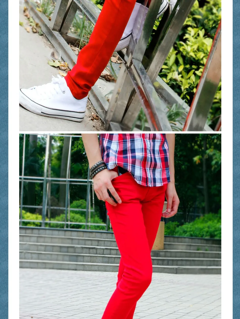 Модный стиль, г., модные повседневные однотонные красные обтягивающие Стрейчевые узкие брюки с манжетами для мальчиков-подростков джинсы Homme, 27-34