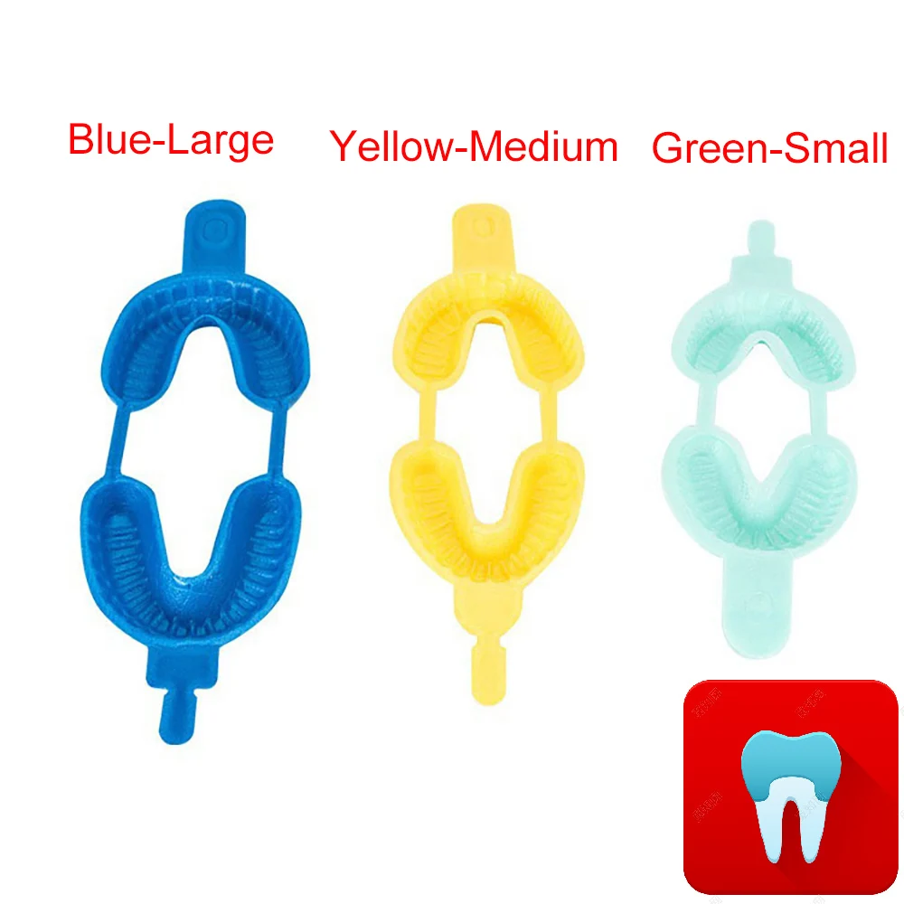 Kopen 100 pairs Tandheelkundige Wegwerp Lade Fluoride Schuim Impression Laden Tandheelkunde Instrument Tandarts Materialen Grote Medium Kleine Maat