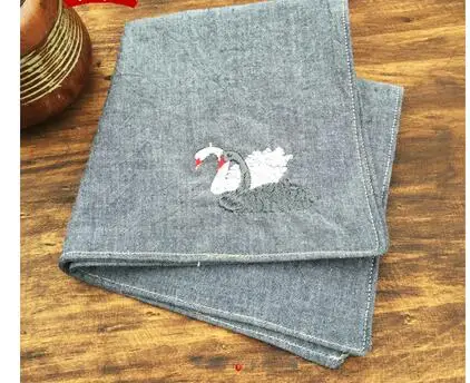  2019 new cotton handkerchief double layer breathable embroidery swan couple marriage with hand cere