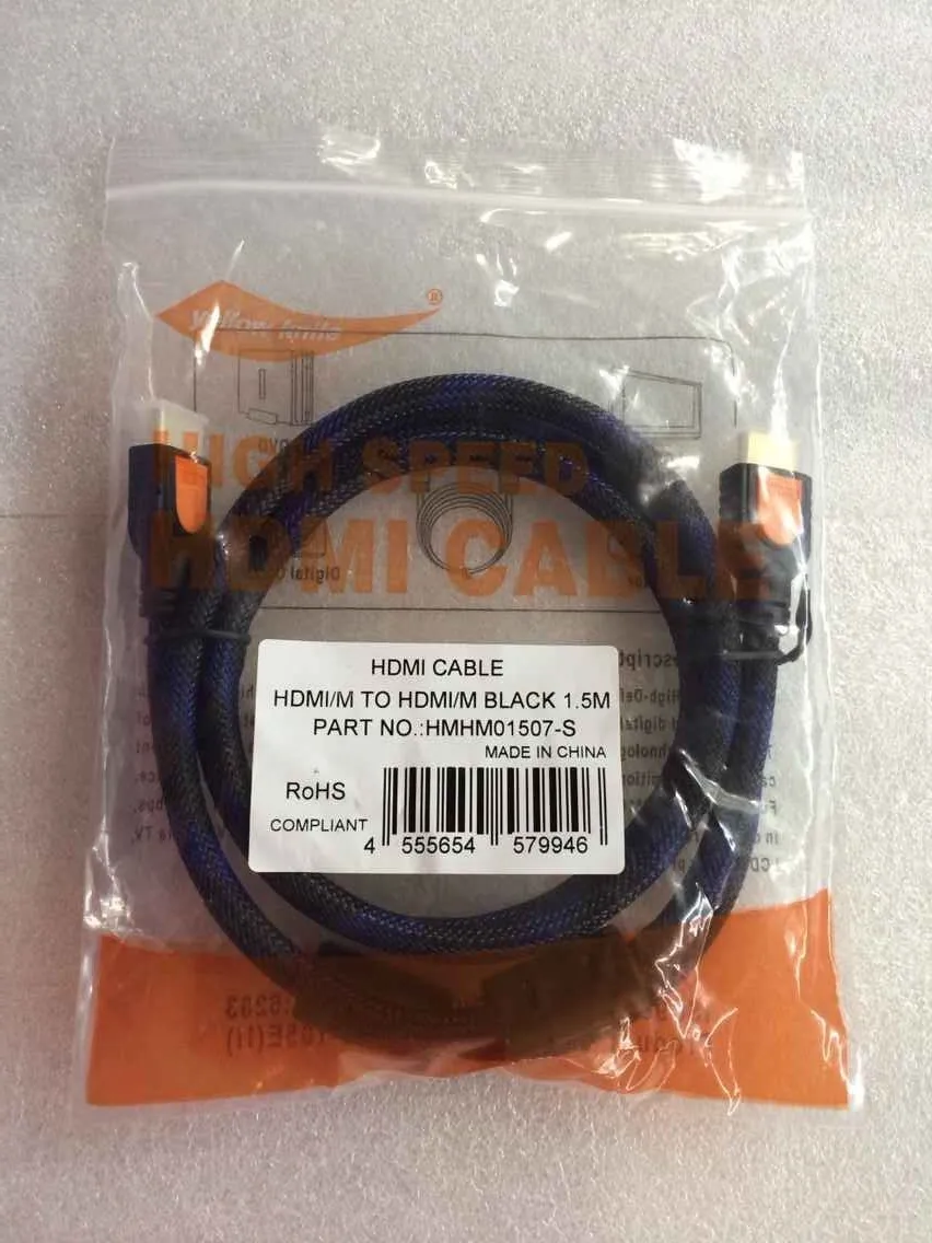 Желтый раздаботанный Реем 100 шт./лот 1,5 м 5FT HDMI-Male-HDMI-Male кабеля AM 1,3 v для HDTV DVD PS3 Blu-Ray 1080 P