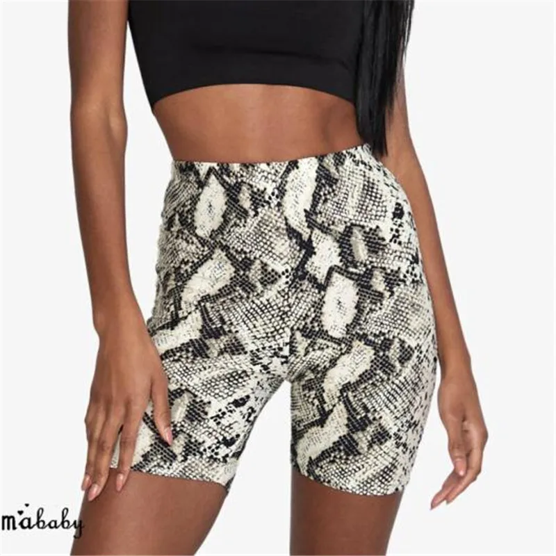 

Women Casual High Elastic Waist Tight Fitness Slim Skinny Dancing Shorts Snake Print Exercise Shorts For Female Girls Teenager