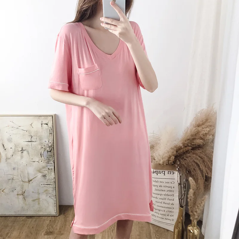 

Summer Sexy Pijamas Women's Large Size Loose Short-sleeved Modal Nightdress Home Clothes Casual Thin Section Modis Nightgown