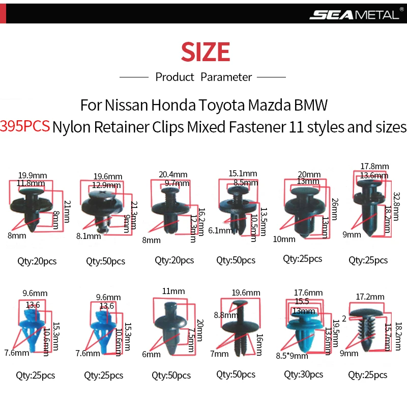 Автомобильные фиксаторы авто крепеж 395 шт для Toyota BMW Honda Mazda, Nissan ремонтный инструмент зажим заклепки фиксация двери интерьер автомобильные аксессуары-Стайлинг