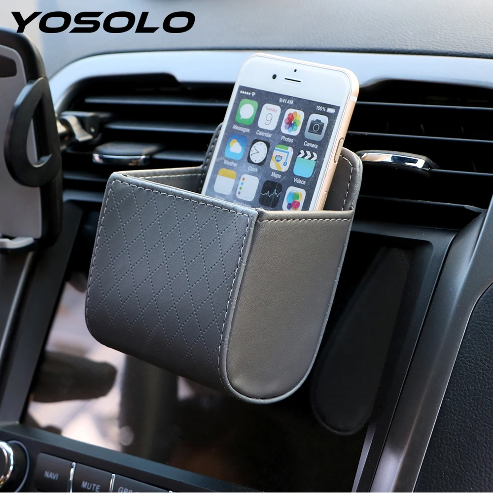 

YOSOLO Car Organizer Stowing Tidying Car Air Vent Trash Box Phone Holder Storage Pocket PU Leather Hanging Box Car-styling