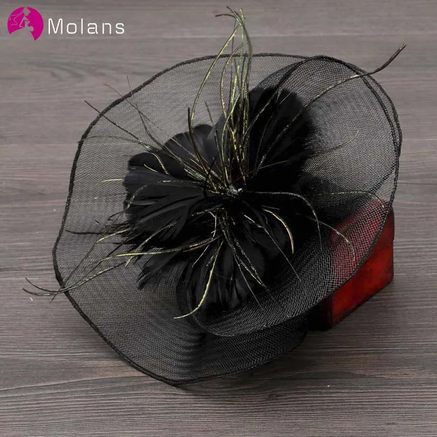 MOLANS бутик сеточка Цветы Свадебные вуалетки Шляпы перо сетки ленты фетровые мягкие шляпы для женщин аксессуары для волос