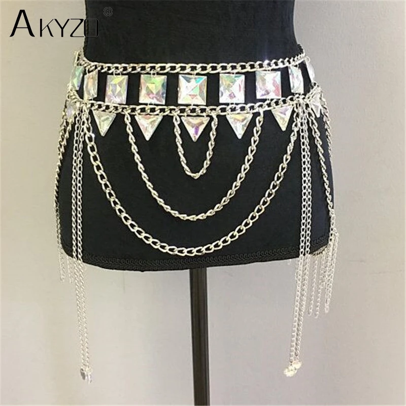 womens white suit set AKYZO Crazy Crystal Sequin Women 2 Piece Sets Funny Festival Outfits Handmade Patchwork Metal Tassel Chain Crop Top Women's Set plus size suits for women