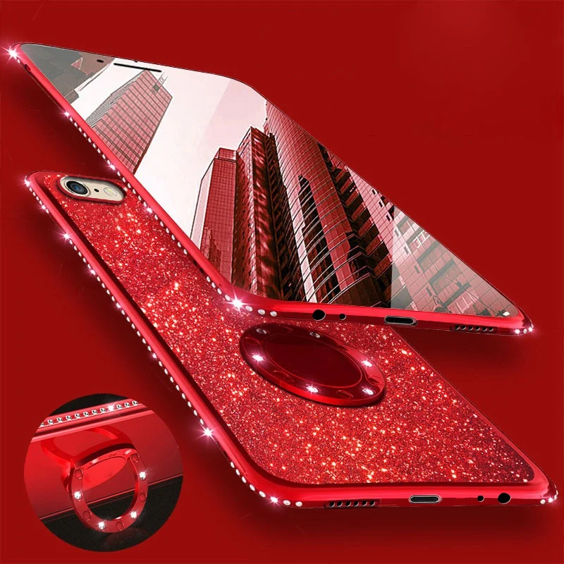 

Iboily Bling Diamond Ring Case for iPhone 6 7 Plus Silicone Soft Phone Cover for iPhone X XS MAX XR TPU Soft Cases Back