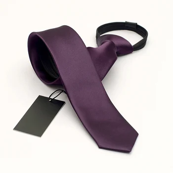 

5CM Slim Ties for Men Fashion Simple Zipper Tie Male Business Necktie High Quality Purple Skinny Gravata Easy to Pull Gift BOX