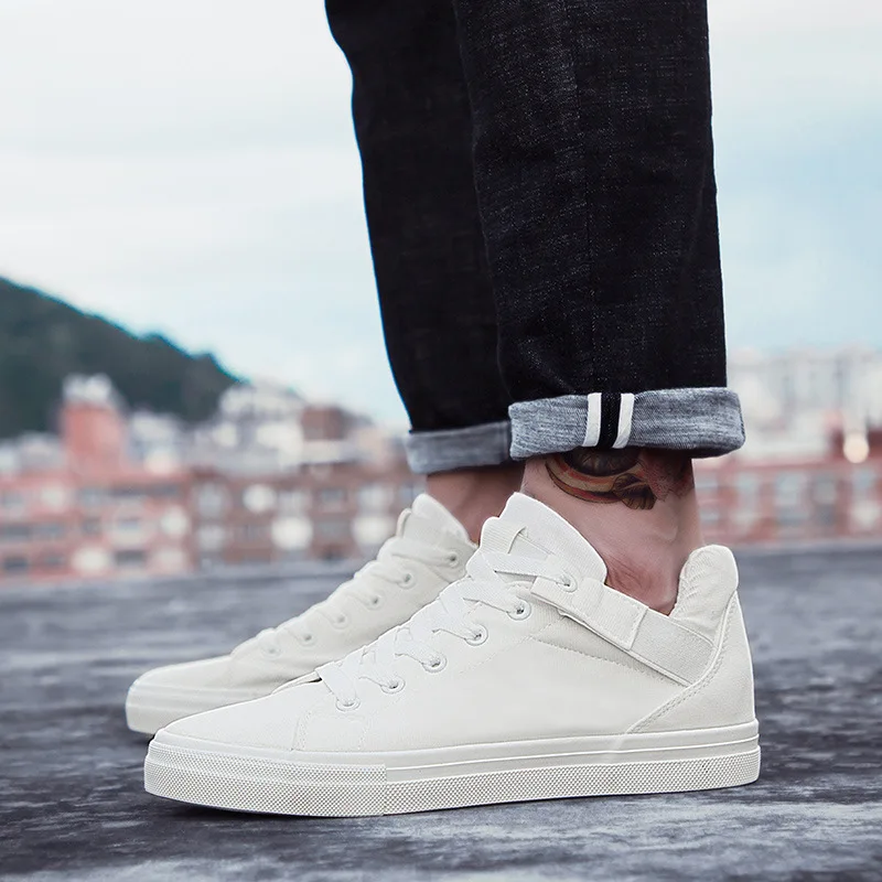 Mens High-top Canvas Shoes Men Spring Autumn Top Fashion Sneakers Lace-up High Style Solid Colors Man Black Shoes ghn78