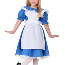 Дети девушка Синий Алиса в стране чудес Хэллоуин костюм для вечерние партии Лолита косплей-костюм горничной Необычные карнавальные костюмы девочек