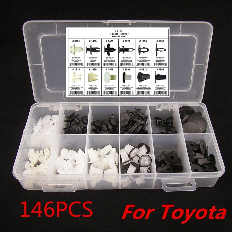 

146PCS Car Auto Push Pin Rivet Trim Clip Panel Body Interior Assortment Set For Toyota