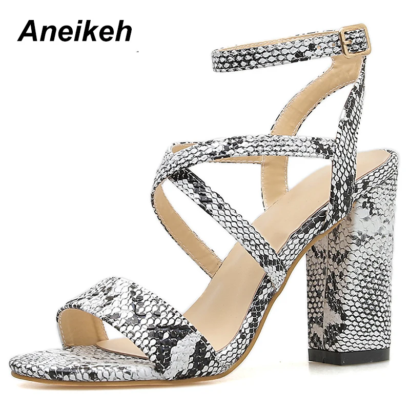 Aneikeh 2019 الصيف جديد أحذية بو المرأة الصنادل مثير مفتوحة اصبع القدم مصارع عالية الكعب النساء أحذية حجم كبير 41 42 Sandalias موهير