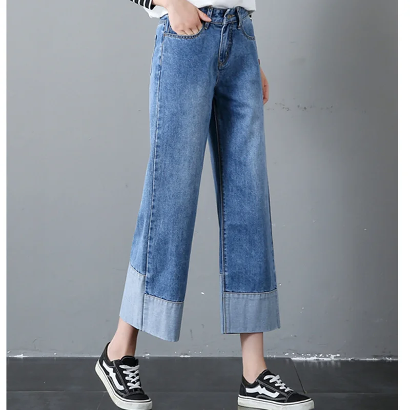 

JUJULAND Plus Size Shadow Panell Bleached Vintage Style Mid Waist Full Length Loose Straight Jeans For Women 0350