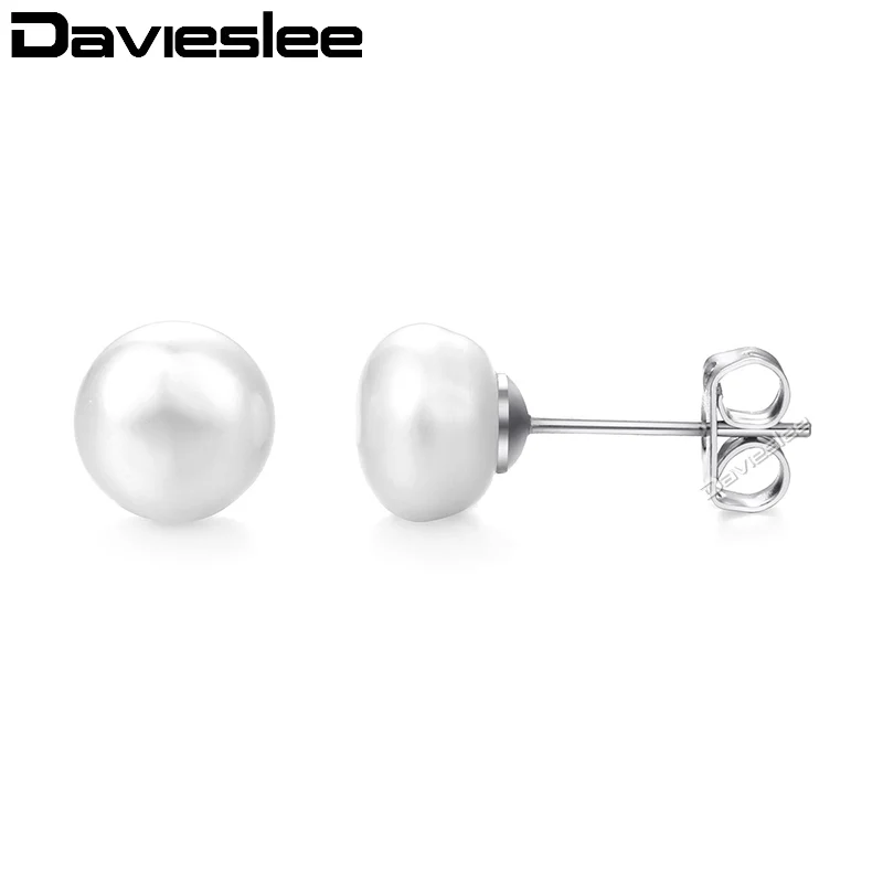 

Davieslee Women's Stud Earrings 925 Sterling Silver Gold Pearl Earrings For Woman Jewelry Gifts Dropshipping 6/8/10mm LDEM11