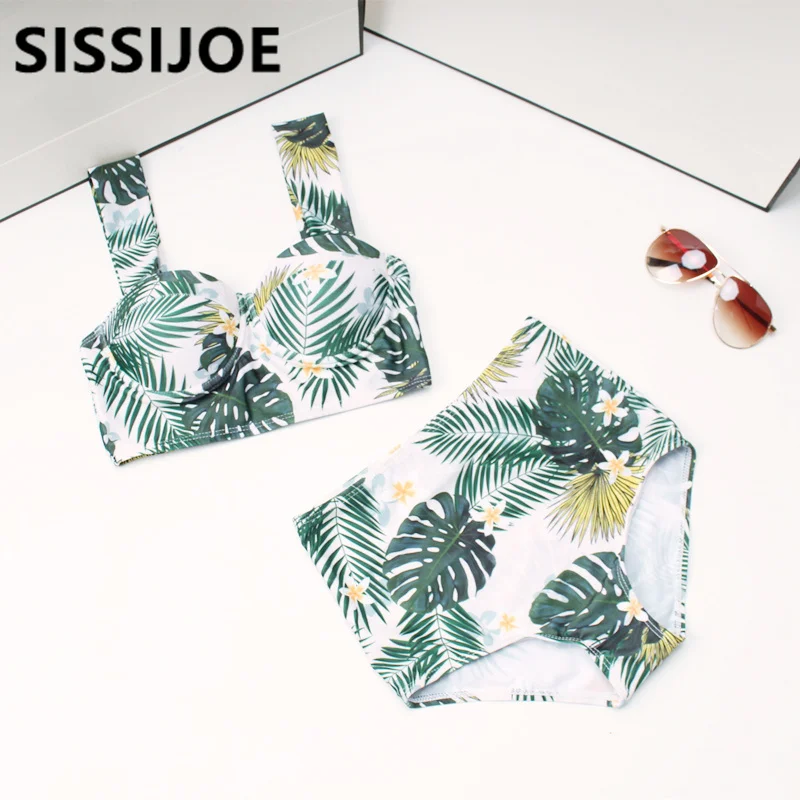 

Sexy Floral Print High Waist Swimsuit Shoulder strapsBikini Push Up Swimwear Women Vintage Biquini Bathing Suit Maillot de Bain