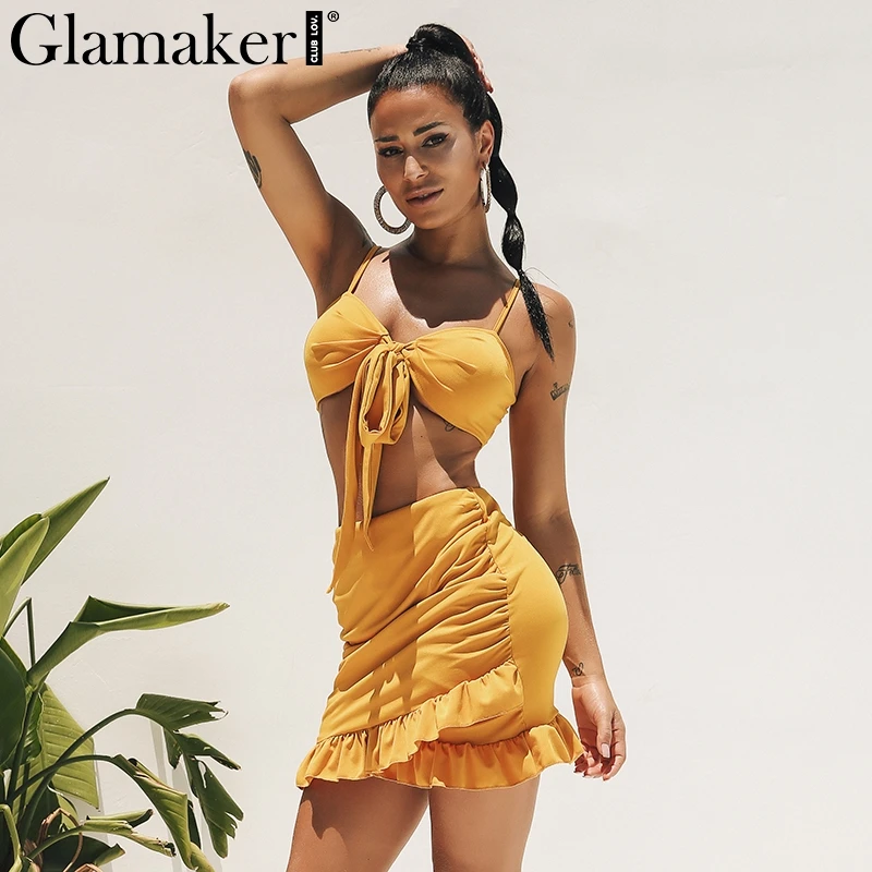 Glamaker/женское платье с оборками и бретелькой на шее vestidos сексуальные вечерние