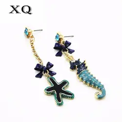 XQ ювелирные изделия Лето океан Стиль синий Морская звезда морской конек двойное ожерелье комплект из браслета и серег для Для мужчин и