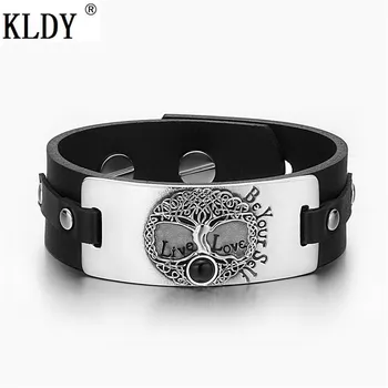 

KLDY Tree of Life Pattern Bracelet Men Wicca Black Leather Bracelet love be yourself Raphael Enochian Amulet Men's Charm Jewelry