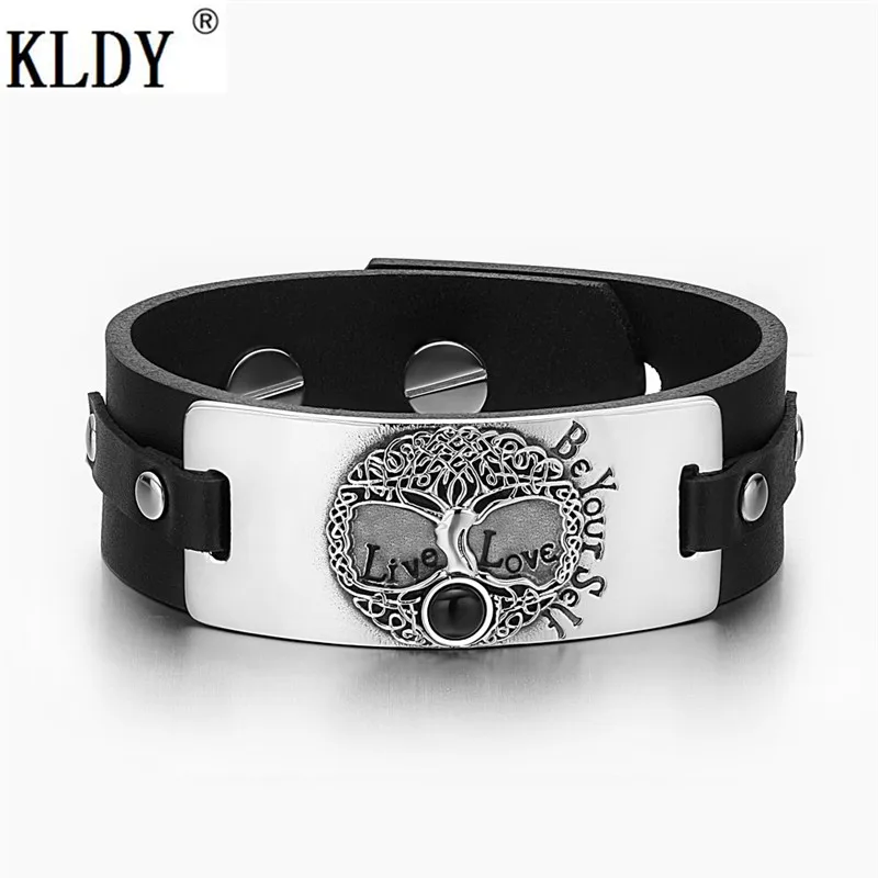 KLDY узор Древа Жизни браслет мужской Wicca черный кожаный love be yourself Raphael Enochian амулет