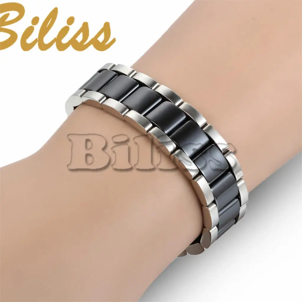 Najtaniej Czarna biała bransoletka ceramiczna kamień magnetyczny terapia zdrowie bransoletki ze stali nierdzewnej biżuteria męska 20.5*13mm pulseras hombre