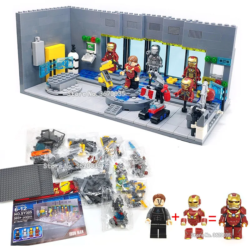 

iron Man Underground laboratory basis Removable nail Mech figures Weapons Building Blocks compatible legoinglys Super hero