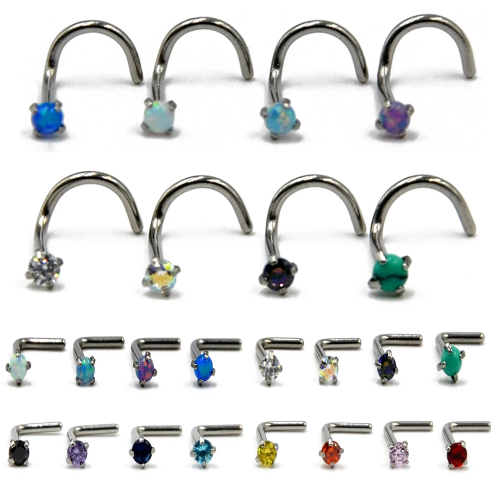 

1Pc Surgical Steel Opal Zircon Nose Screw Ring L Shape Nose Stud Ring Earring Tragus Cartliage Piercings Eyebrow Labret Piercing