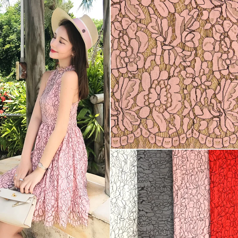 

2018 Latest Design Japanese and Korean two-color Lace fabric Trim Double Edge Eyelash Trim Lace Fabric Color matching Dress lace