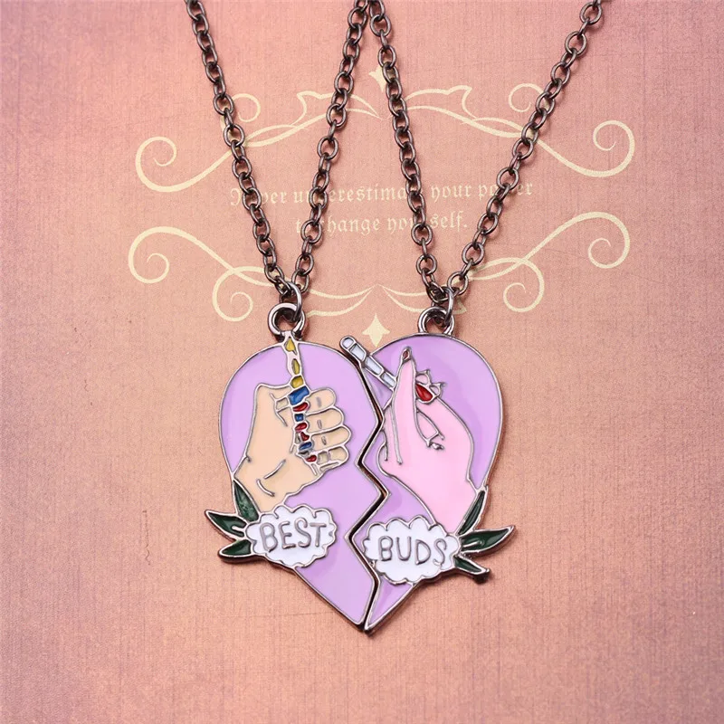 

2pcs/set Fashion Sculpture Ignition Of Cigarette Pattern Necklace BEST BUDS Best Friends Heart Puzzle Cigarette Pendant Necklace