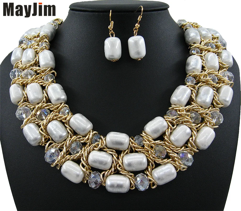 

Statement necklace 2018 fashion Crystal jewelry sets Handmade bead chain big dubai jewelry sets Vintage beads Bijoux Accessories