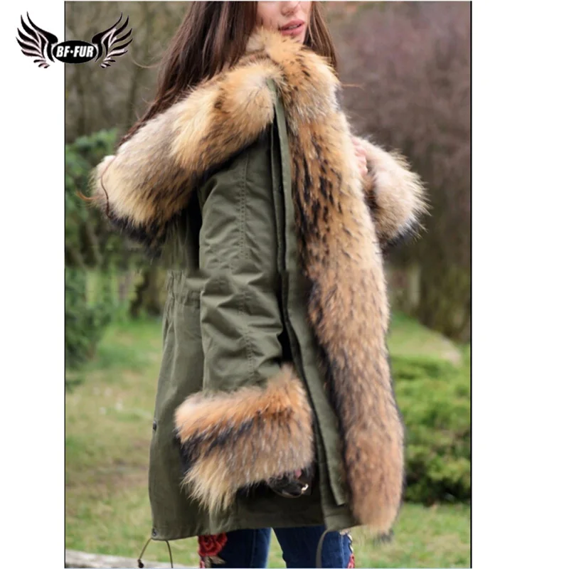 Bffur Fourrure Femmes Populaire Palais Chaud Avec Vraie Vêtements Naturelle Long La Parka Épais Lâche De Tops Street High Manteau rwrq8dI