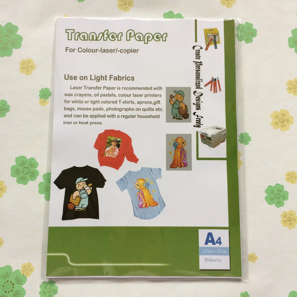 Free shipping and no need cutting images A4 size laser printer light color t-shirt paper 20 sheets per lot | Канцтовары для офиса