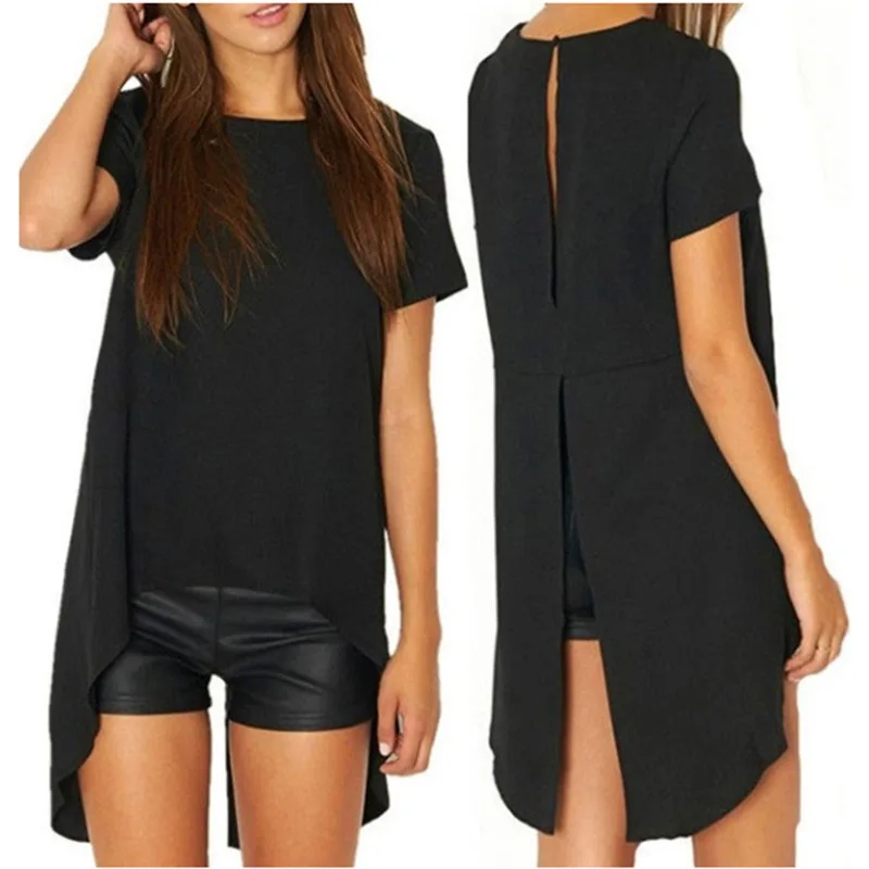 

2019 Summer Women T-shirt Sexy Back High Split Back Casual Tops Loose Tshirt Female Streetwear Tee Shirt Femme