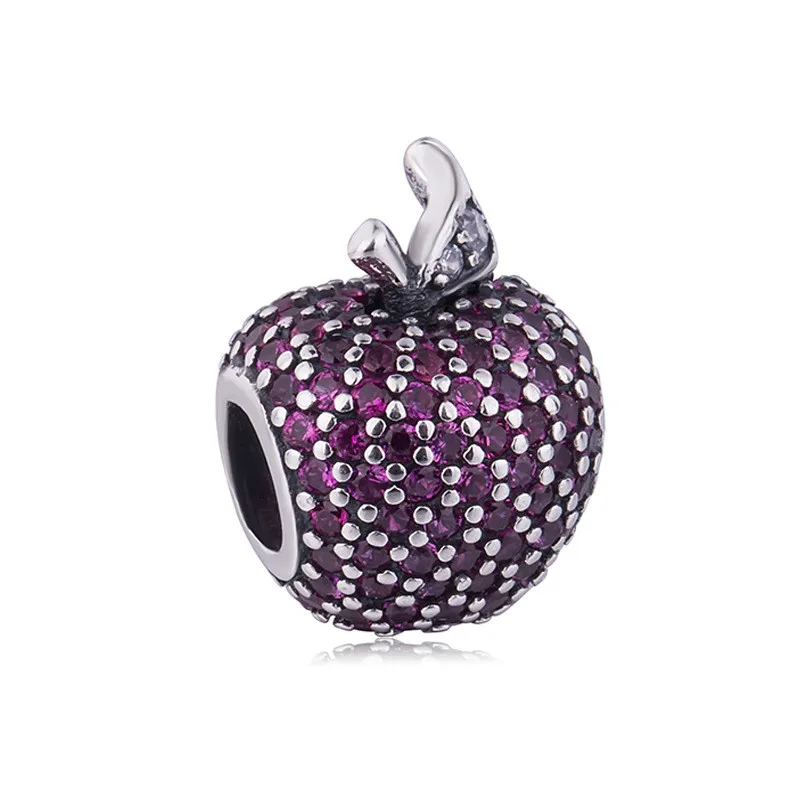 

Authentic 925 Sterling Silver Bead Charm Cute Pave Apple With Full Crystal Beads Fit Pandora Bracelet & Necklace Diy Jewelry