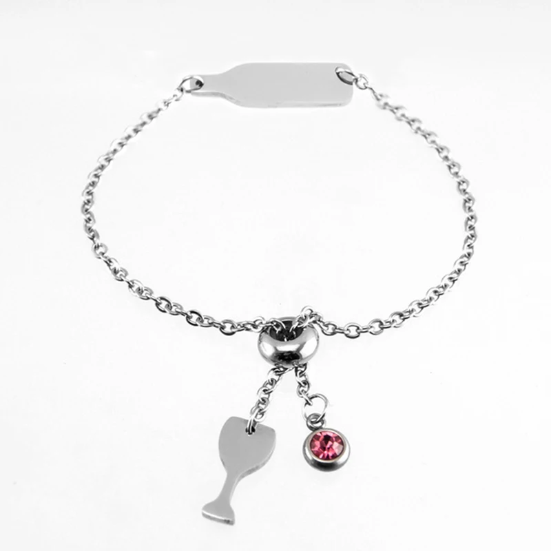 

Wine Glass/Bottle Zodiac Birthstone Tassels Birthstone Bracelet Adjustable Bead Chain Stainless Steel Pulseras Mujer 2018 New